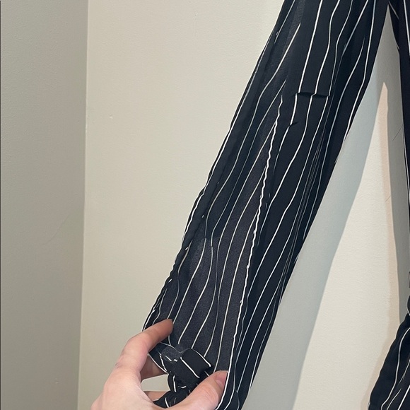 Dynamite Black and White Pinstripe Wrap Romper - Picture 4 of 7